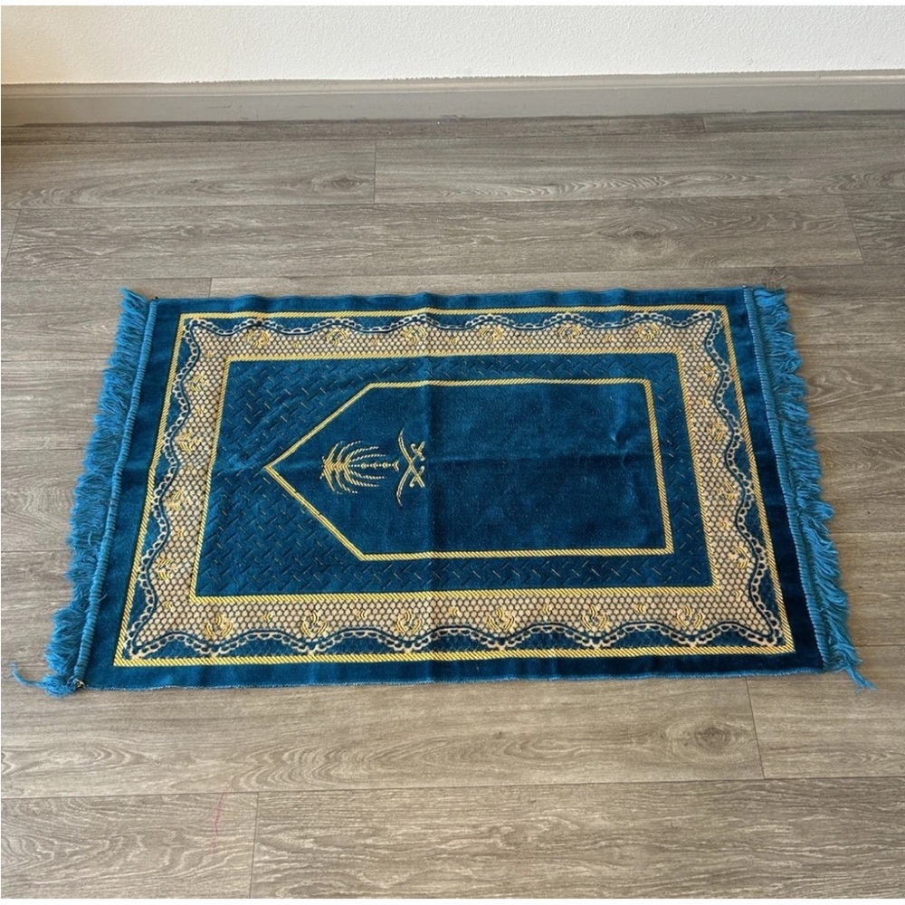 Islamic Muslim Musallah Prayer Mat Prayer Rug Made In Turkey Teal & Gold